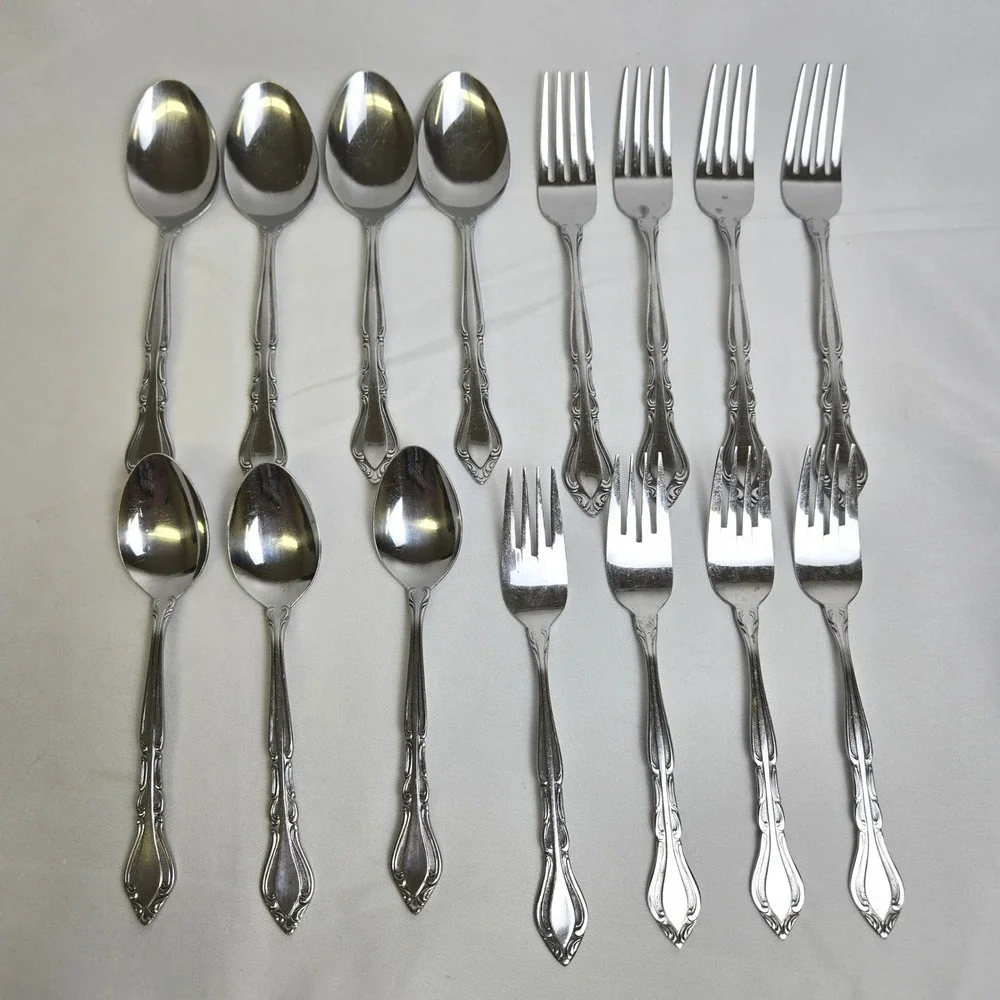 15 Piece Rogers Stainless Korea Flatware Set Auberge Pattern Forks Spoons